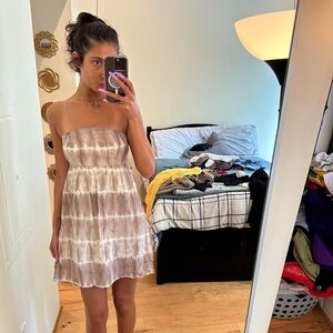 Guess Strapless Tie-Dye Mini Dress - Brown and White